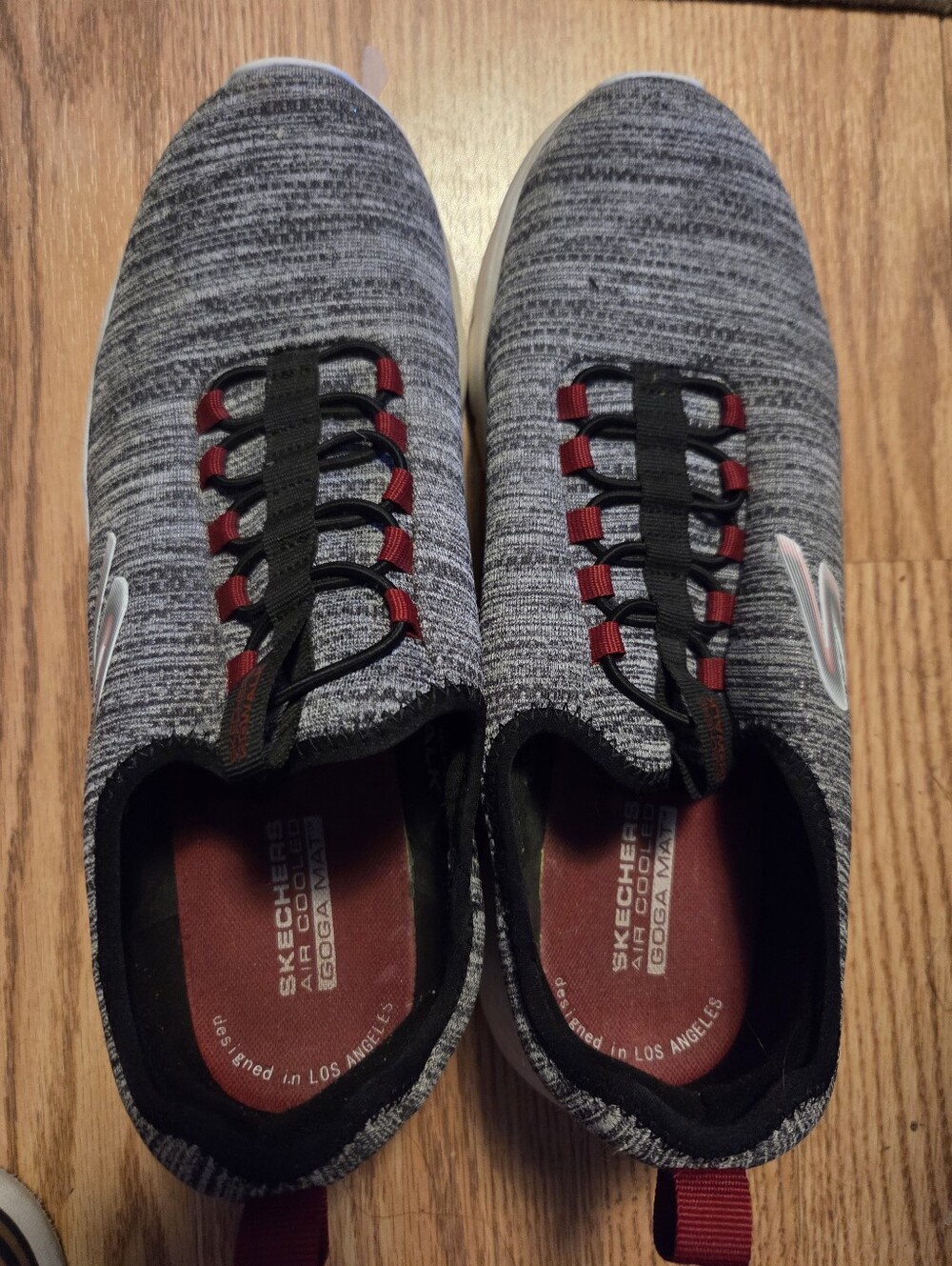 Skechers Gray Knit Slip-On Sneakers with Red Accents Size 9